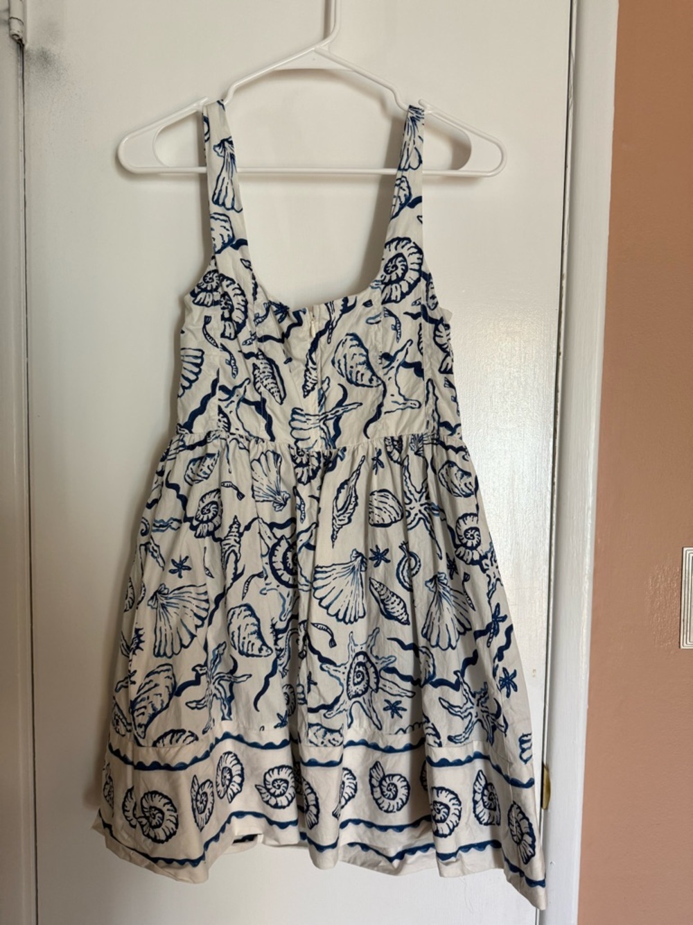 Womens White and Navy Seashell Print Sundress - Picture 2 of 3